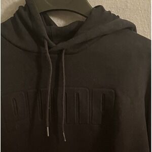 Puma Men's Sweatshirt Hoodie M Spell Out Embossed Triple Black Pullover